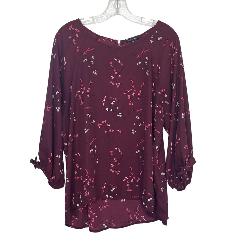 Papermoon Blouse Shirt Womens XXL Burgundy Floral Print